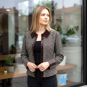 Armani Collezioni Velvet Trim Jacket Blazer Womens Wool Sz 8 M Chocolate Brown